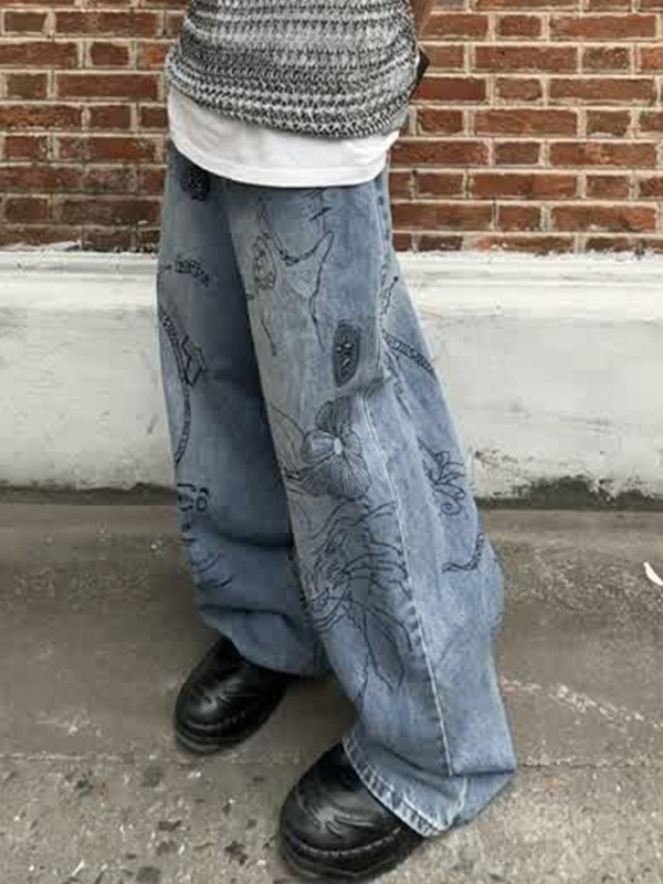 Lustige Herrenjeans mit handbemaltem Aufdruck-1