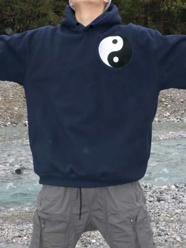 Übergroßer Kapuzenpullover mit Yin- und Yang-Stickereidruck für Herren-2