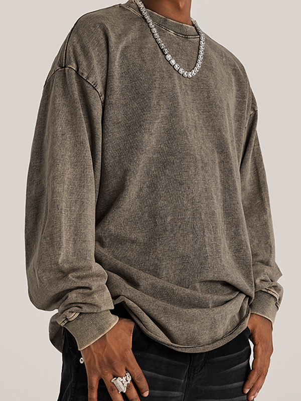 Einfarbiges, verwaschenes, dünnes Herren-Sweatshirt im Distressed-Look-1