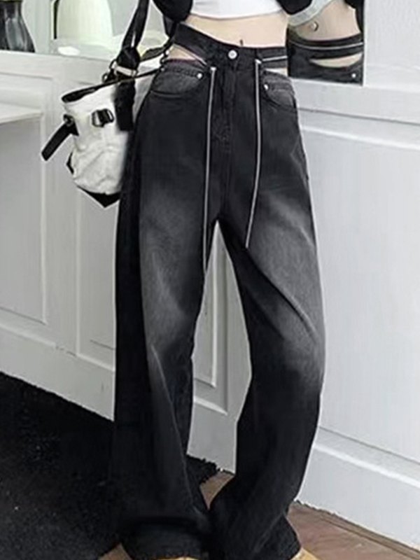 Boyfriend-Jeans mit schwarzen Waschungen und Ausschnitten-3