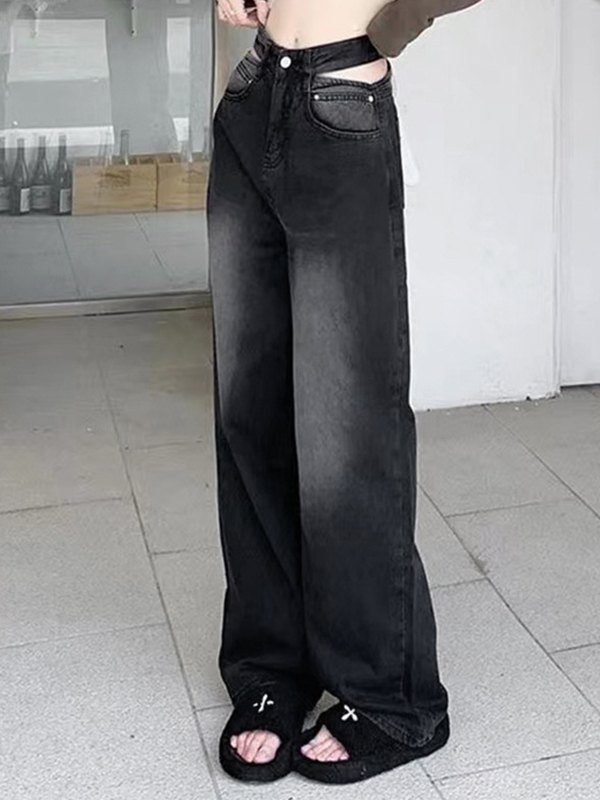 Boyfriend-Jeans mit schwarzen Waschungen und Ausschnitten-1