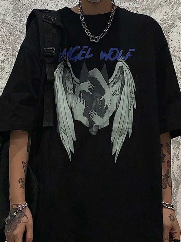 Angel Wolf Kurzarm-Grafik-T-Shirt für Herren-1
