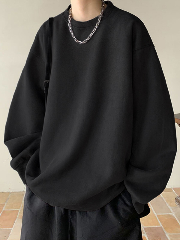 Herren-T-Shirt aus einfarbigem Wildleder mit langen Ärmeln-1